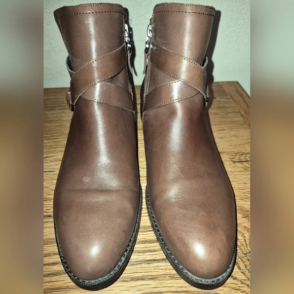 Ralph Lauren Brown Leather Hermione Ankle Boot, W/ Inside Zip Up - Picture 6 of 6